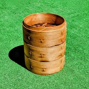 7" Bamboo Wooden Steamer 3 Baskets NO LID-Vegetable/Fish/Meat Dim Sum 3 Tier Set